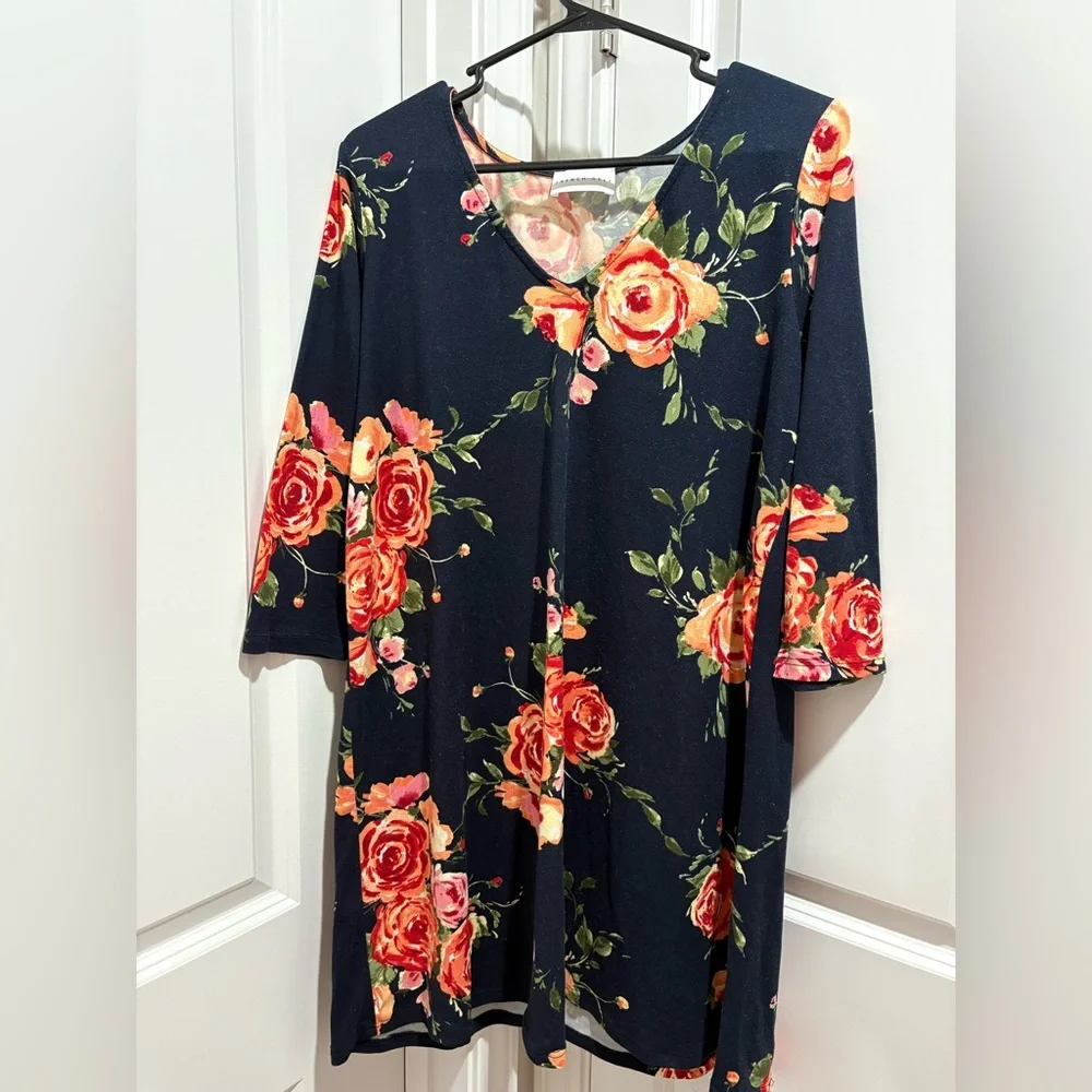 French Grey Navy Floral Mini Dress - Picture 1 of 4